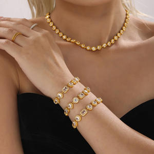 <b>Adjustable</b> Stainless Steel 18K Gold Plated Sparkling Cubic Zirconia Rectangle Heart <b>Bracelet</b> for Women Gift - Product Image 1