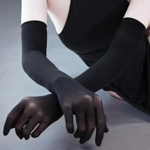 Cinq doigts sans couture blanc soie bas gants longs <span class=keywords><strong>Transparent</strong></span> Anti-accroc Sexy amusant coude Protection solaire mariée dentelle gants - Product Image 6