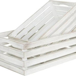 Cesta de almacenamiento de madera rectangular con asas para organizar la decoración del hogar - Product Image 4