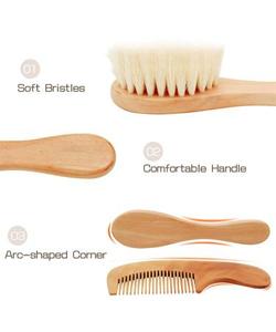 Ensemble de 2 brosses à cheveux en bois de hêtre doux pour nouveau-nés avec laine pour massage, apaisement des cheveux et cadeau de naissance, brosses à cheveux pour bébé - Product Image 2