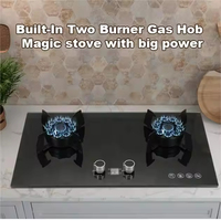 Table de cuisson encastrable en verre trempé à gaz, 2 brûleurs, cuisinière à gaz intelligente, vente en gros OEM