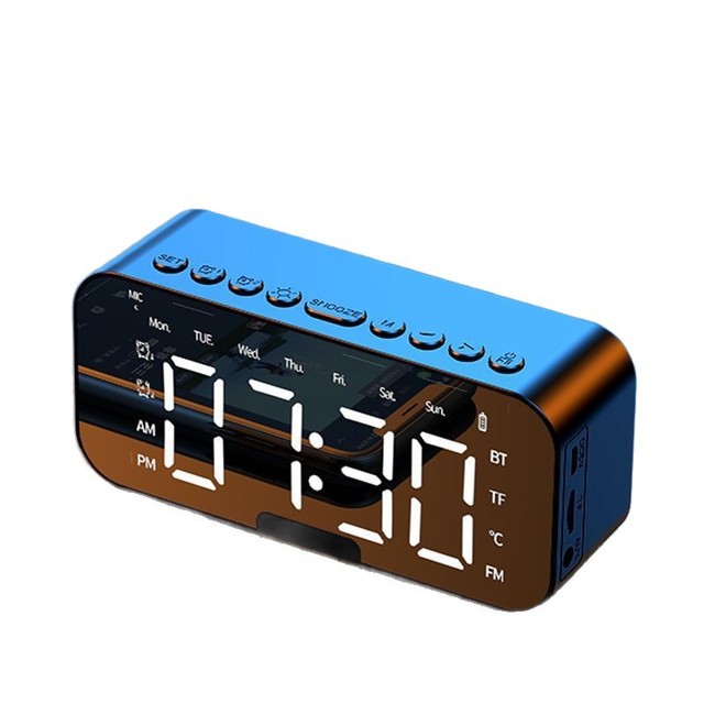 Mirror Desk Clock with BT Speaker Digital LED Light Desk & Table FM Radio Alarm Clock Electronic Calendars