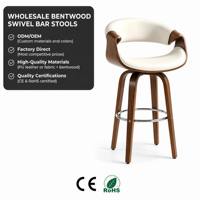 Tabouret de bar ALINUNU ODM OEM en cuir PU pour bar à domicile et îlot de cuisine, tabouret de bar pivotant en bois courbé couleur noyer