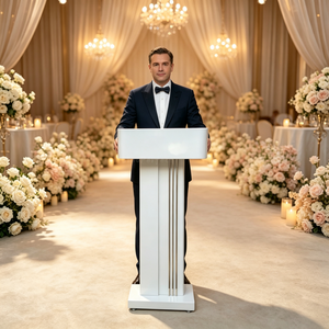 Pupitre de luxe en métal incrusté d'or blanc pour mariage, église, banquet, hôtel, événement - Vente en gros usine - Product Image 1