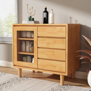 Nordic Solid Wood Sideboard <b>Storage</b> <b>Cabinet</b> With Drawers And Glass Door For Dining Room - Product Image 1