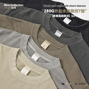 T-shirt Homme en Coton Pur 280g, Coupe Ample Oversize, Effet Vieilli Salé, Manches Courtes, Style Européen et Américain - Product Image 2