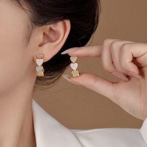 Women's Gold Plated 925 <b>Silver</b> Princess Cut C-Shaped <b>Earrings</b> with Zircon and Pearl Trendy High Luxury Design New Love Set - Product Image 3