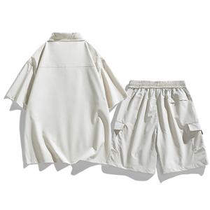 ชุดเซ็ตเสื้อยืดแขนสั้นและกางเกงขาสั้นลำลองสำหรับผู้ชายฤดูร้อนแบบ OEM สั่งทำพิเศษ แฟชั่นผู้ชาย ปกเสื้อแบบลา펠 ทรงหลวม ชุดสองชิ้น - Product Image 3