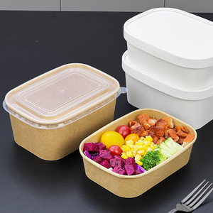Bandeja de papel biodegradable desechable Rectangular personalizada de grado alimenticio, cuenco de embalaje, contenedor Bento cuadrado para ensalada de frutas con tapa - Product Image 1