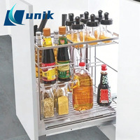 Panier coulissant de cuisine multifonctionnel en métal chromé à fil rond avec rangement à épices à trois niveaux, taille personnalisable