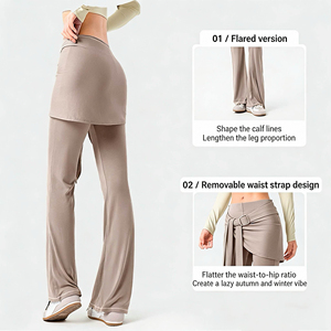 Pantalon évasé de fitness pour femme, anti-embarras, avec rideau anti-éclats amovible, coupe large, drapé, style décontracté, micro-pantalon de yoga - Product Image 2