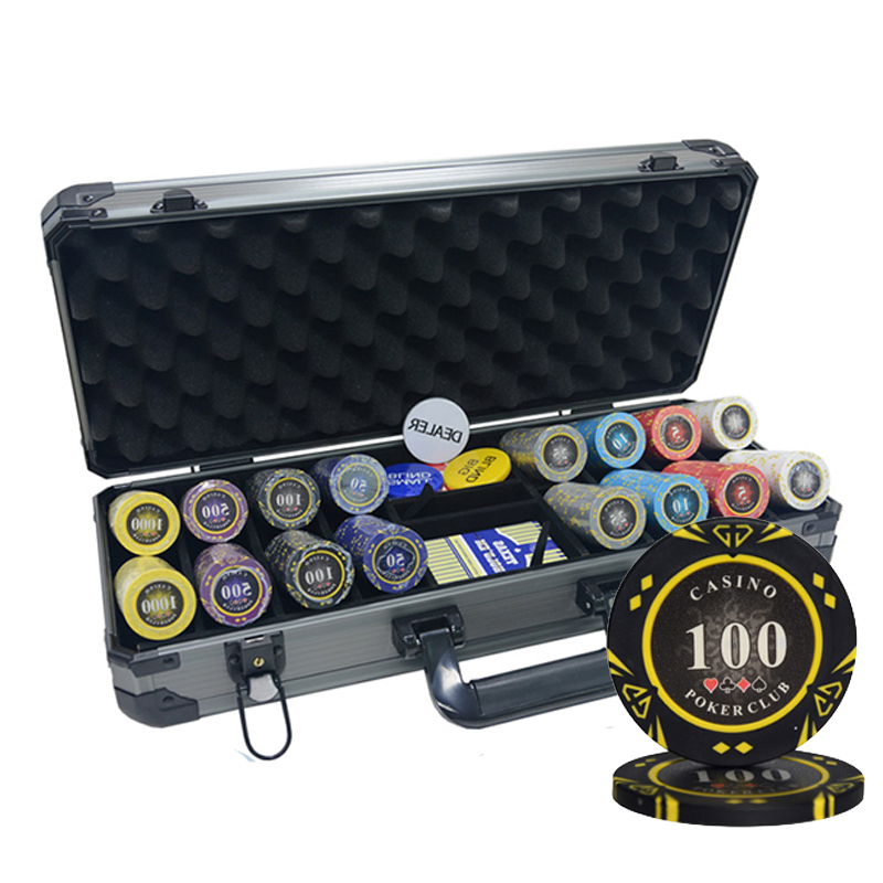 400PCS/Set New Casino Texas Hold'em clay Chips set Sticker Poker Chip Set with Thicken Aluminum Box