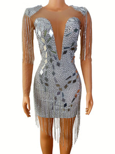 Novance vestidos De lujo para mujer 2023 minifalda negra lentejuelas diamantes De imitación borla de talla grande Vestido De Mujer Vestido De <span class=keywords><strong>Manga</strong></span> Larga - Product Image 6
