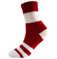 Chaussettes d'hiver douillettes en velours chaud, chaussettes thermiques en polaire corail, chaussettes d'intérieur épaisses et moelleuses, chaussettes thermiques rouges et blanches de Noël