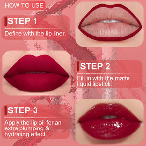 DUNUF <span class=keywords><strong>3</strong></span> en 1 Matte Lipglaze Lip Liner Hidratante Clear Lip Oil Set Cosméticos Impermeable Larga duración Plumer Mirror Lips Gloss - Product Image 3