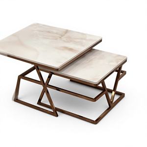 Mesas de Centro Modernas y Lujosas con Tapa de Mármol, Patas Geométricas de Latón, Muebles Elegantes para Sala de Estar, Cocina y Dormitorio - Product Image 1