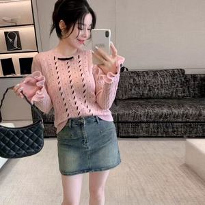 Nouveau Pull en <span class=keywords><strong>Laine</strong></span> Tricoté 100% <span class=keywords><strong>Rose</strong></span> à Col Rond, Coupe Ajustée, Manches Coréennes à Nœud Creux, Style Coréen Doux et Tendance, Collection Printemps-Automne 2026 - Product Image 3