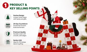 Hand Painted Wooden Horse 24 Drawer Holiday Display with Santa Decoration for Kids and Family Wooden Horse Advent Calendar - Product Image 4