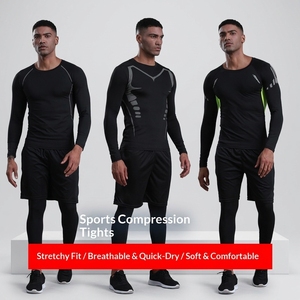 Ensemble de <span class=keywords><strong>jogging</strong></span> sportif pour homme printemps-été, manches longues, 100% nylon, rayé, absorbant la transpiration, respirant, haute élasticité, cordon de serrage - Product Image 1