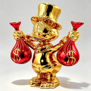 Scultura Personalizzata <span class=keywords><strong>di</strong></span> <span class=keywords><strong>Paperino</strong></span> con Borsa <span class=keywords><strong>di</strong></span> Denaro Cromata, Pezzi Decorativi per Bar, Scultura in Resina Elettroplaccata - Product Image 4