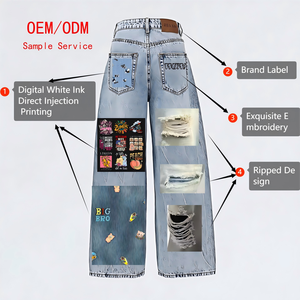 Jean décontracté ample à jambe large et taille haute style rétro américain Dai Fei pour femme – Imprimé, polyvalent, idéal pour l'été – Vente en gros - Product Image 6