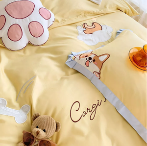 Kawaii 100% Baumwolle Bettwäsche Netter Hund Luxus Baumwolle Kinder Bettwäsche Set Bett bezug mit Kissen Full Size Sheet Set Mädchen - Product Image 5