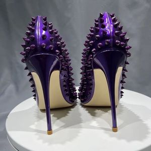 Custom Your Own Logo 12CM/10CM/8CM Quality 2026 Shoes Special Designs <b>Studded</b> Purple <b>Heels</b> for Women - Product Image 6