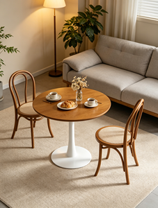 Mesa de Comedor Redonda de Madera Clara con Base de Pedestal Único, Estilo Tulipán, Ideal para Espacios Pequeños, Mesa de Desayuno o Café - Product Image 6