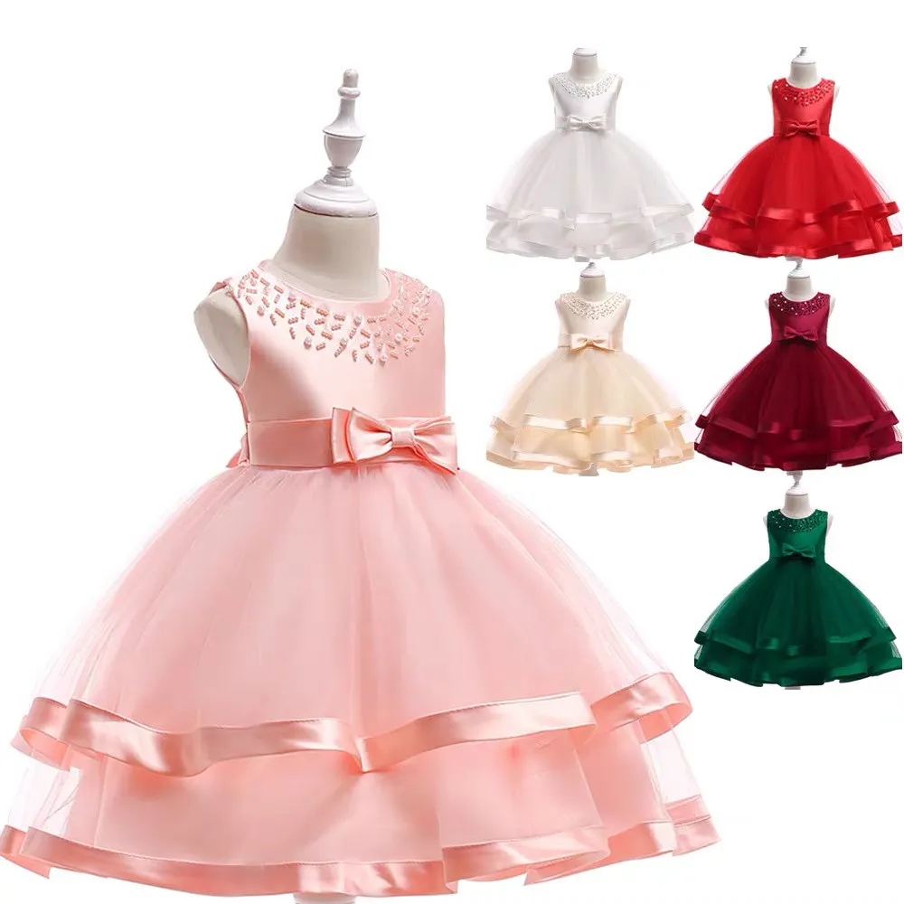 2022 latest designs hot sale lace birthday flower party children clothes wedding princess little kids clothing girls dress