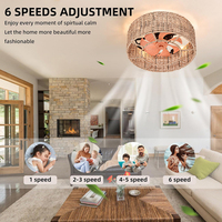 Ventilateur de plafond LED en rotin avec moteur DC et lumière, design rustique, télécommande E27 pour salle à manger/chambre/salon/bureau