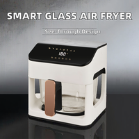 Friteuse à air électrique entièrement automatique au design carré moderne, contrôle intelligent de la température, pot entièrement en verre transparent, plastique