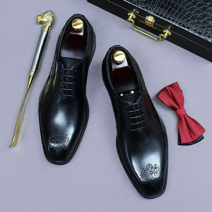 Laser-engraved men's shoes with square <b>toes</b>, made in Italy <b>by</b> a professional manufacturer for business formal wear - Product Image 2