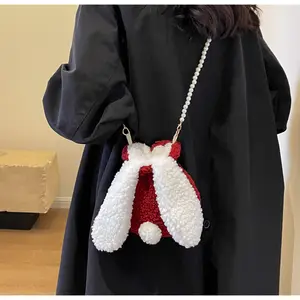 Girls cute Christmas bag super fashion flurry fur small messenger bags winter ladies warm fur bags with pearls handles