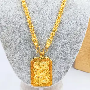 Colar dourado masculino, venda quente da moda, joias de ouro, pingente de dragon tag, colar de ouro banhado a ouro 24k, corrente grossa