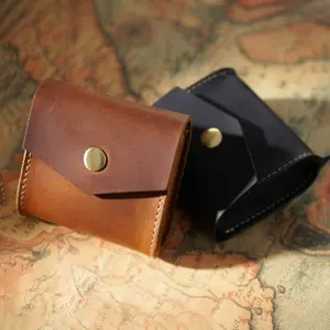 Sac à main en cuir véritable Vintage Unisex Money Key Holder Minimalist Wallet Small Pouch Case