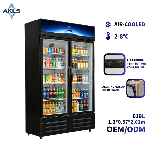 Glass Door Refrigerated Display Cabinet With Electronic Temperature Control Air Cooling Commercial