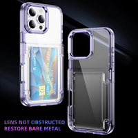 Dompet Kartu Transparan dengan Slot Lipat dan Penyangga untuk iPhone 17 16 15 14 13 12 11ProMax Plus, Penutup Belakang Keras Akrilik Anti Benturan