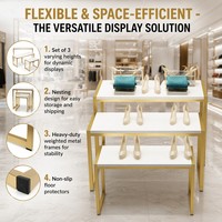 Ensemble de tables de présentation en métal doré de qualité professionnelle, à 3 niveaux, avec rehausseurs détachables pour la vitrine de magasin