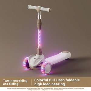 Trottinette pliable 3-en-1 <span class=keywords><strong>pour</strong></span> enfants avec roues LED clignotantes, siège réglable, jouet robuste <span class=keywords><strong>pour</strong></span> enfants <span class=keywords><strong>pour</strong></span> jouer en extérieur - Product Image 2