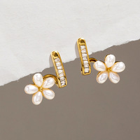 Boucles d'oreilles clous en résine et zircon doré avec perles et pierres lisses polies brillantes pour femme, bijoux de tous les jours, style cadeau