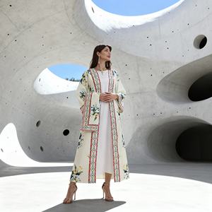 Robe Abaya élégante en polyester avec strass thermocollants de haute qualité pour femmes musulmanes, vente en gros personnalisée ODM, nouveau style - Product Image 1