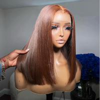 Alibaba 13x4 brun foncé court Bob perruque cheveux humains avant de lacet perruque personnalisé coloré #4 brun droit Bob perruques pour femme noire
