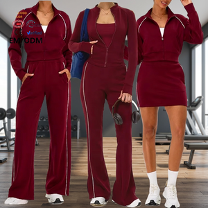 Women's 1 Piece Tracksuit Set Quarter Zip Jacket High Waist Pants Striped Solid Color Contrast Binding Spandex Polyester - Product Image 3