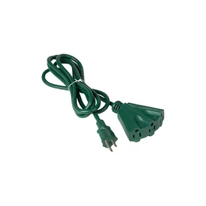 Green Outdoor Tri-Tap Extension Cord Splitter Weatherproof Power Cable for Holiday Decoration and Landscaping Lights