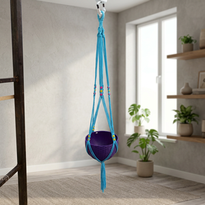 Handmade Foldable Cotton Macrame Self Watering Planter <b>Hooks</b> Plant Hanger Blue Rope Hanging Basket Purple Pot Wall Hanging - Product Image 3