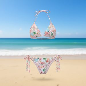 Set Bikini HDJ con Stampa Floreale, Top Halter e Slip con Laccetti Laterali, Taglie 44 46 48, Costume da Bagno Donna - Product Image 2