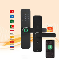 SAIJIA TUYA WIFI Serrure Intelligente en Aluminium pour Porte en Acier avec Télécommande par Téléphone Mobile, Empreinte Digitale, Carte RFID, Carte Mémoire, Clé et Mot de Passe Temporaire