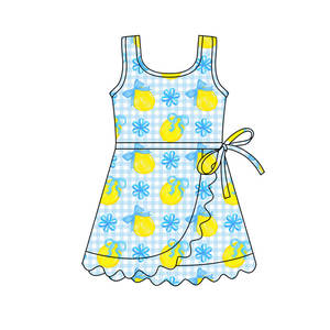 Custom Casual <b>Lemon</b> Bows Print Cotton Spandex Breathable Kids Girls Shorts Outfits Scalloped Edge Ruffles <b>Dress</b> Clothing - Product Image 2