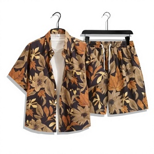 Ensemble 2 pièces chemise hawaïenne homme été anti-plis respirant satiné ODM tenue décontractée assortie pour couple plage voyage - Product Image 3