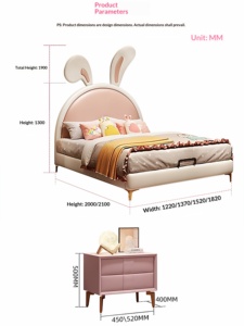 Ensemble de meubles de chambre d'enfant au design moderne avec oreilles de lapin rose de dessin animé - <span class=keywords><strong>Lit</strong></span> princesse en forme de lapin - <span class=keywords><strong>Lit</strong></span> moelleux pour filles - Product Image 6